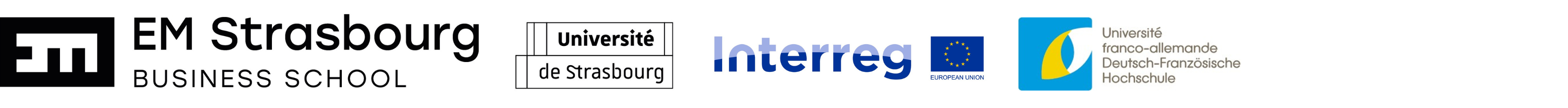 Logos EM Strasbourg, Université de Strasbourg et Interreg